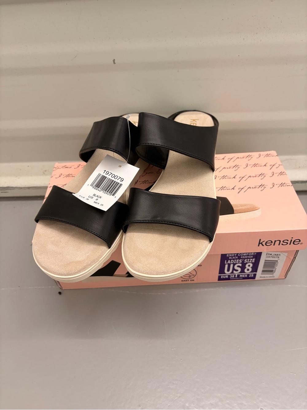 NWT Kensie Endy Comfort Double Strap Slide Sandals Black Size 8